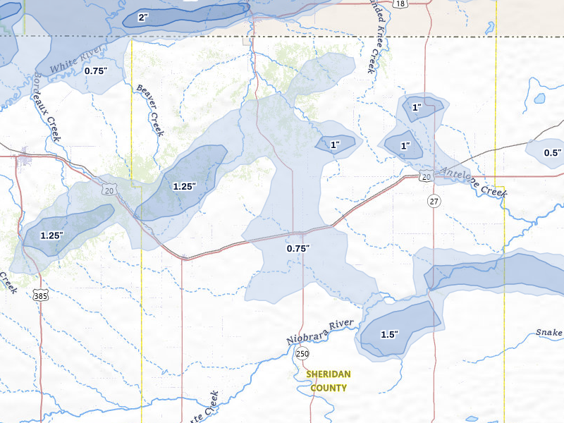 NEXRAD radar-signature map of the hail over Rushville, NE