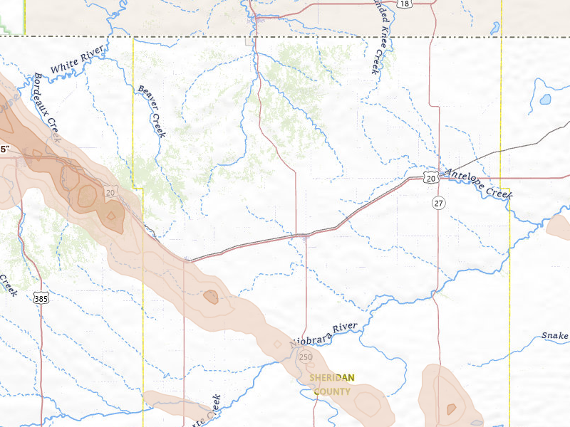 Radar-estimated hail-size map of the storm over Rushville, NE
