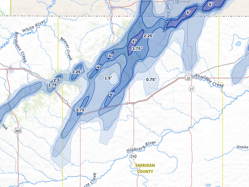 NEXRAD radar-signature map of the hail storm over Rushville, NE on Jun 28, 2026
