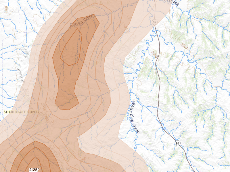 Radar-estimated hail-size map of the storm over Rushville, NE