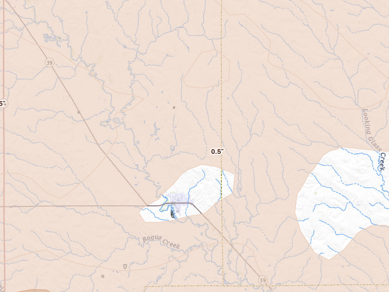 Radar-estimated hail-size map of the storm over Saint Edward, NE on May 17, 2026