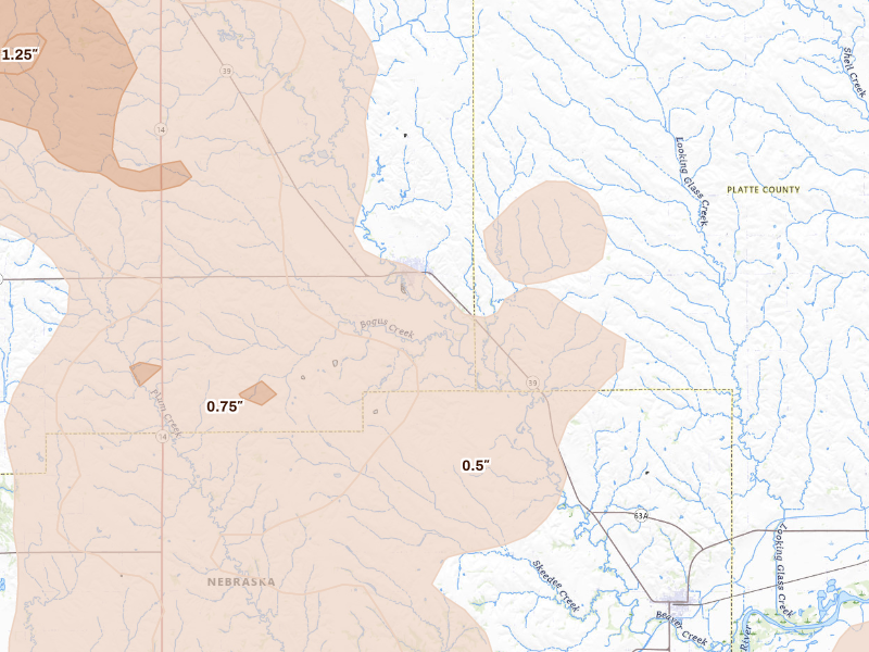 Radar-estimated hail-size map of the storm over Saint Edward, NE