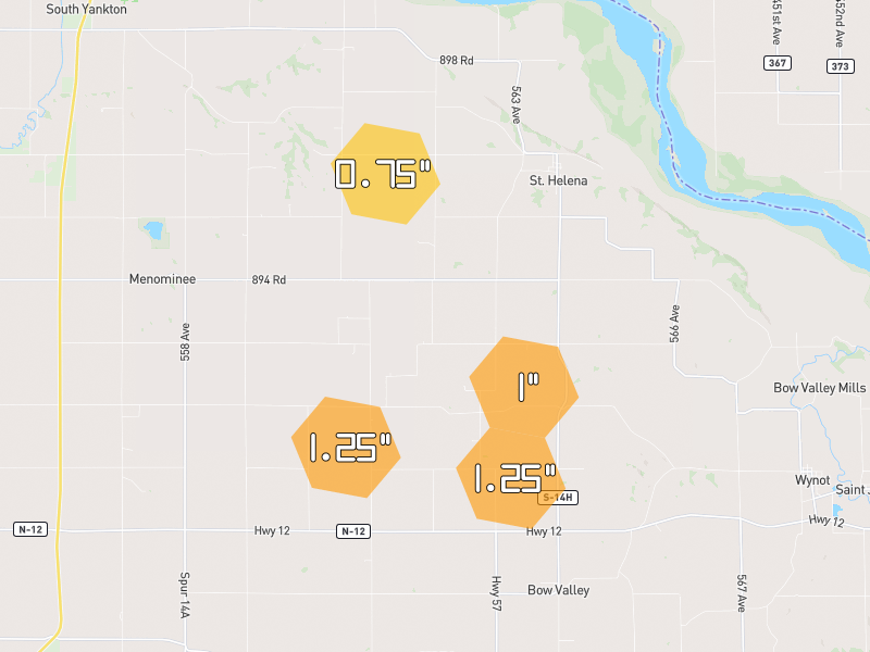 Hail map of Saint Helena, NE on Jun 30, 2026, hail up to 1.25"