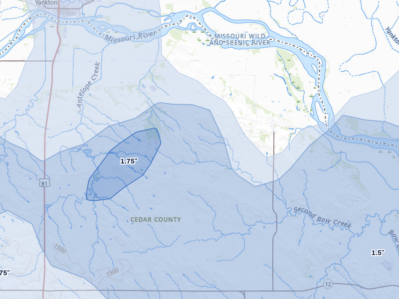 NEXRAD radar-signature map of the hail over Saint Helena, NE
