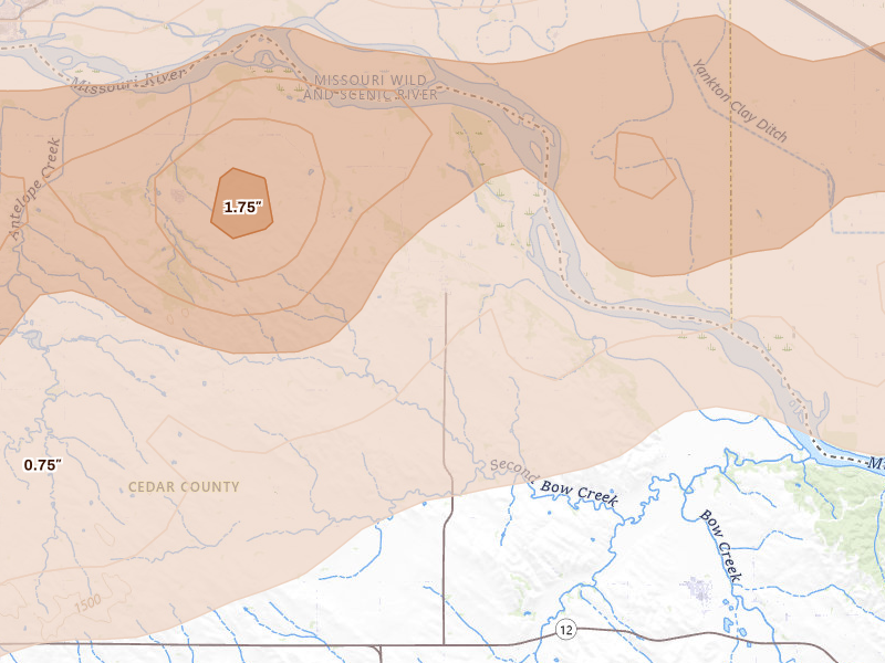 Radar-estimated hail-size map of the storm over Saint Helena, NE on Sep 1, 2026