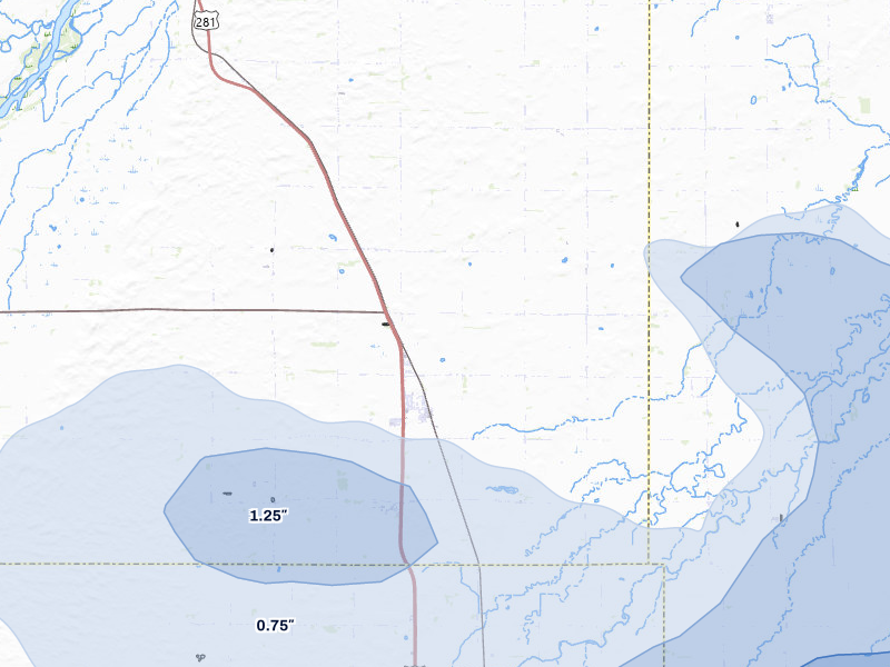NEXRAD radar-signature map of the hail storm over Saint Libory, NE on Jul 8, 2026