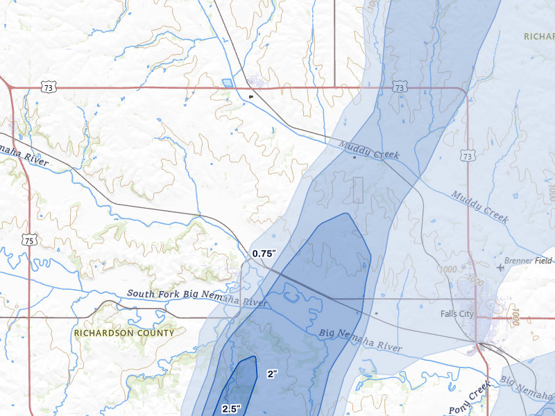 NEXRAD radar-signature map of the hail storm over Salem, NE on Mar 5, 2026