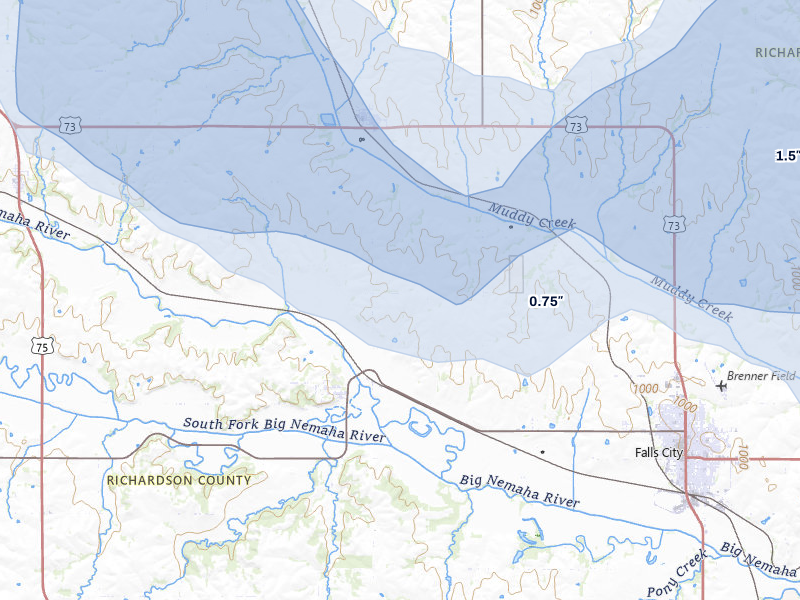 NEXRAD radar-signature map of the hail storm over Salem, NE on Jul 3, 2026