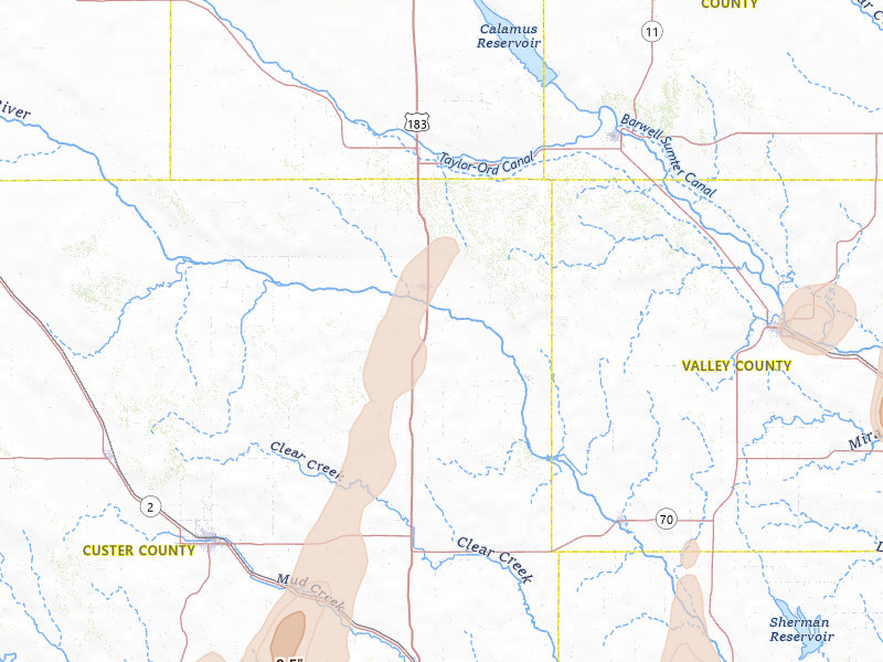 Radar-estimated hail-size map of the storm over Sargent, NE on May 16, 2026