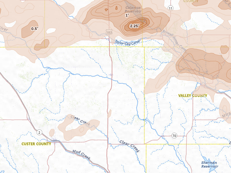 Radar-estimated hail-size map of the storm over Sargent, NE on Jun 12, 2026