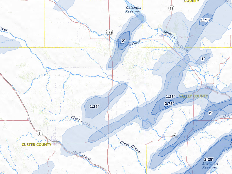NEXRAD radar-signature map of the hail storm over Sargent, NE on Jun 29, 2026