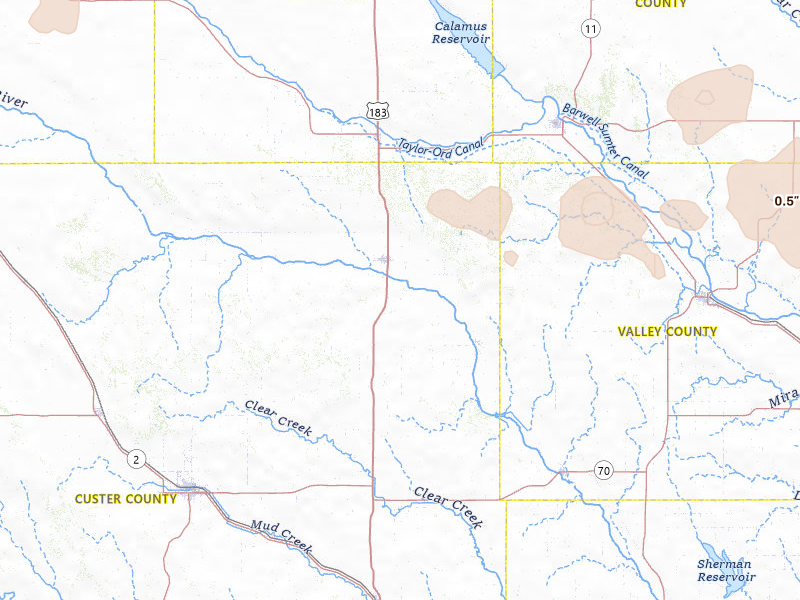 Radar-estimated hail-size map of the storm over Sargent, NE on Jul 30, 2026