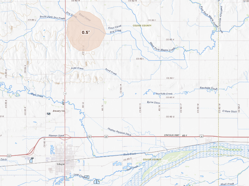 Radar-estimated hail-size map of the storm over Schuyler, NE