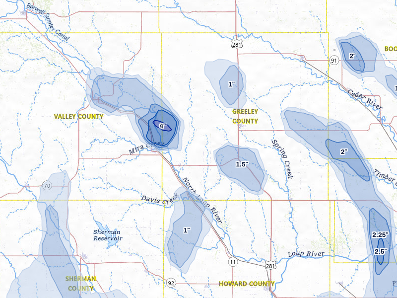 NEXRAD radar-signature map of the hail storm over Scotia, NE on May 16, 2026