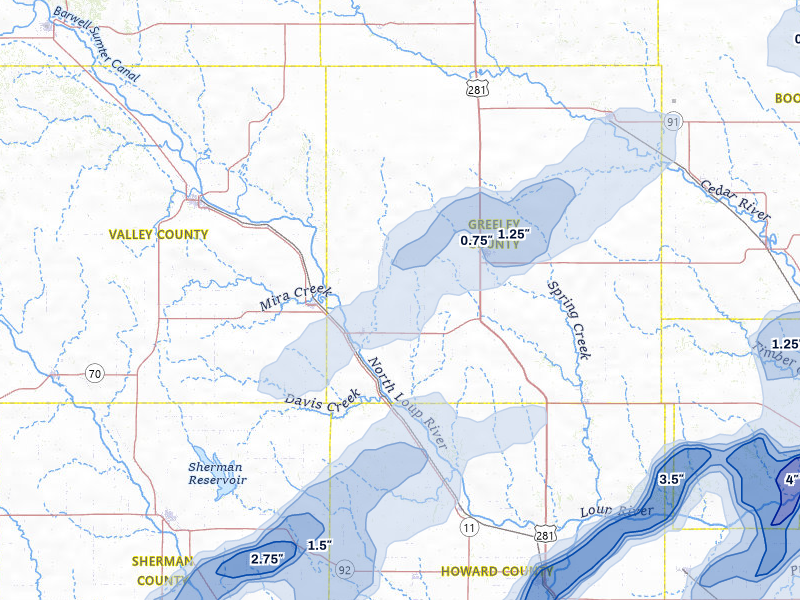 NEXRAD radar-signature map of the hail storm over Scotia, NE on May 17, 2026