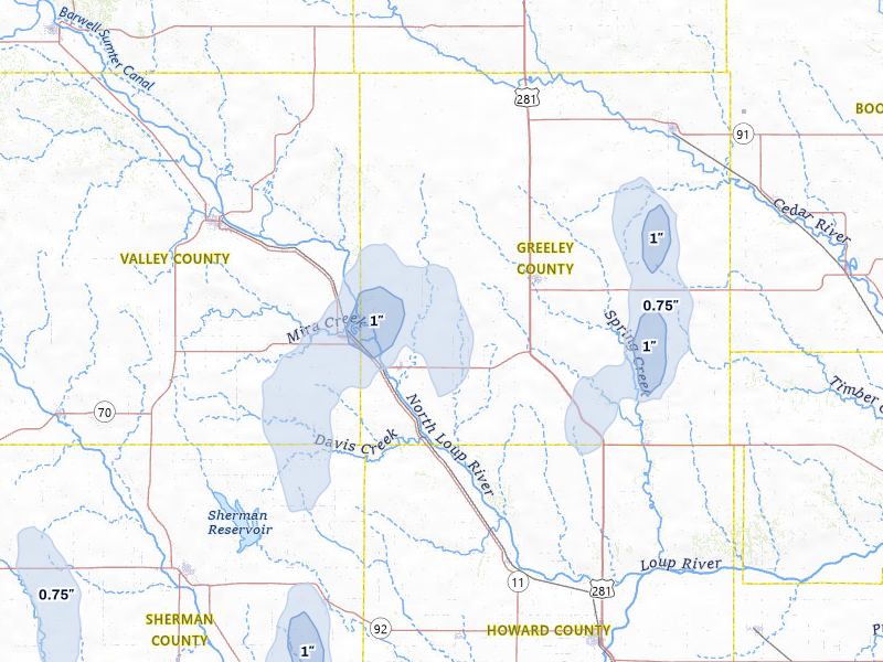 NEXRAD radar-signature map of the hail storm over Scotia, NE on Jun 1, 2026