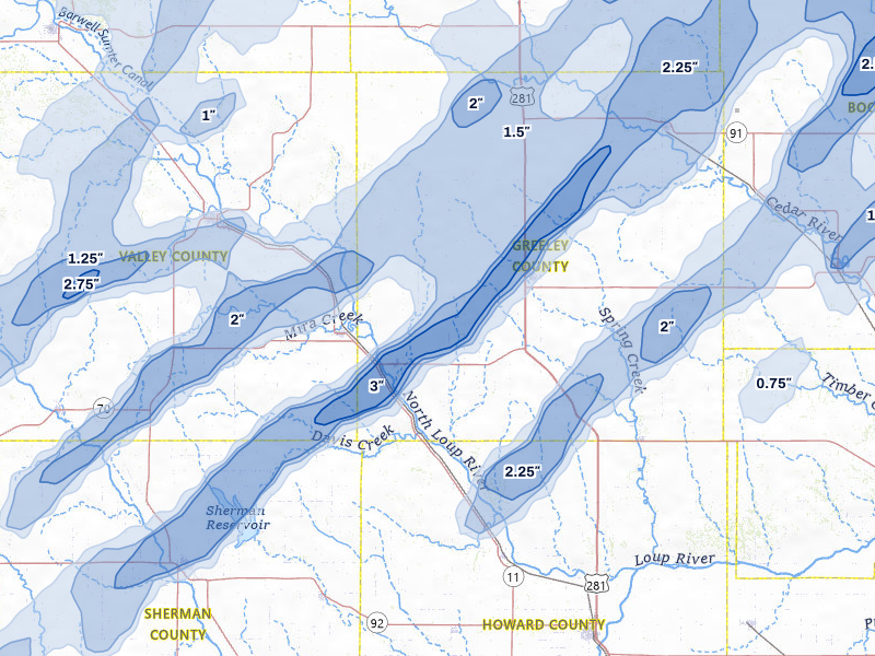 NEXRAD radar-signature map of the hail storm over Scotia, NE on Jun 29, 2026