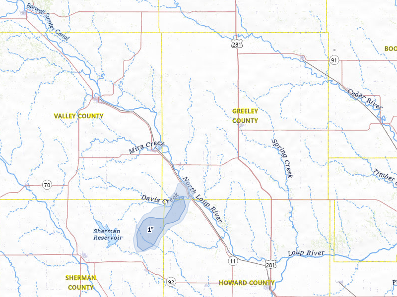 NEXRAD radar-signature map of the hail storm over Scotia, NE on Jul 1, 2026