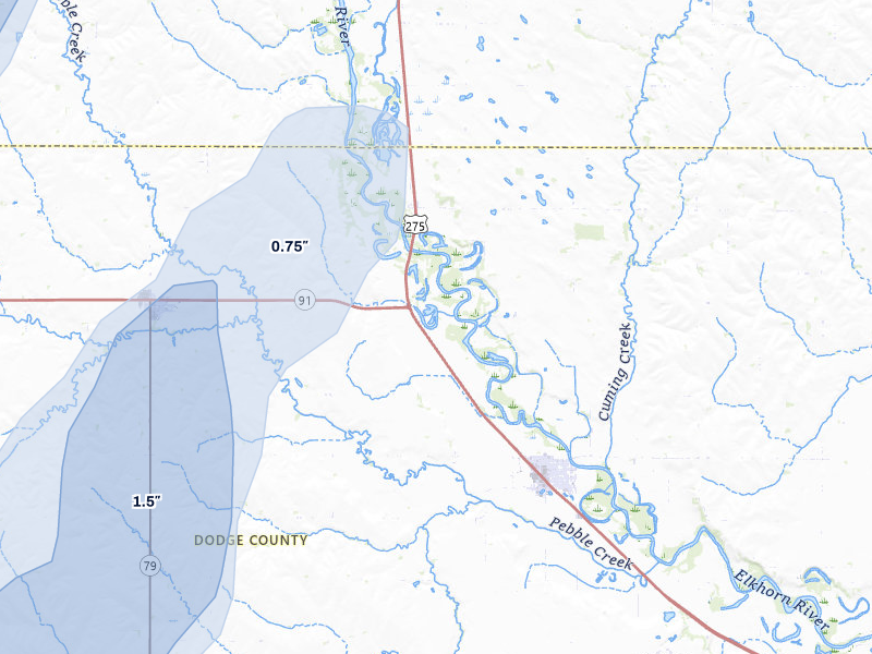 NEXRAD radar-signature map of the hail storm over Scribner, NE on May 18, 2026