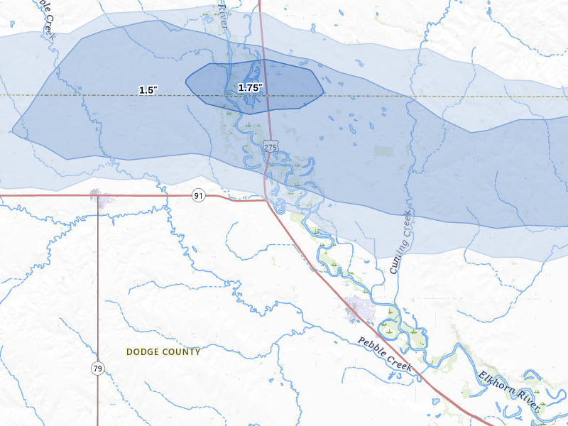 NEXRAD radar-signature map of the hail storm over Scribner, NE on May 31, 2026