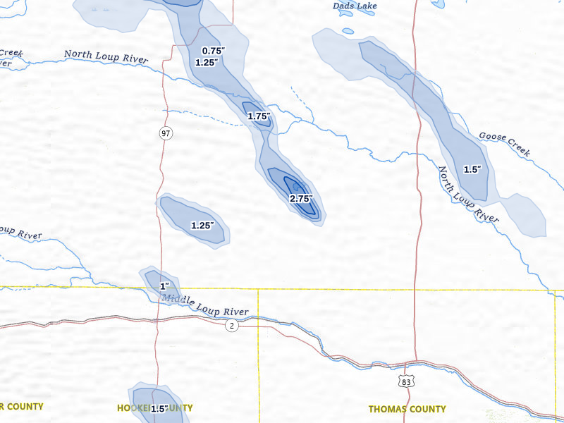NEXRAD radar-signature map of the hail storm over Seneca, NE on Jul 9, 2026