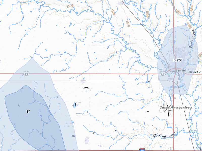 NEXRAD radar-signature map of the hail storm over Seward, NE on May 16, 2026