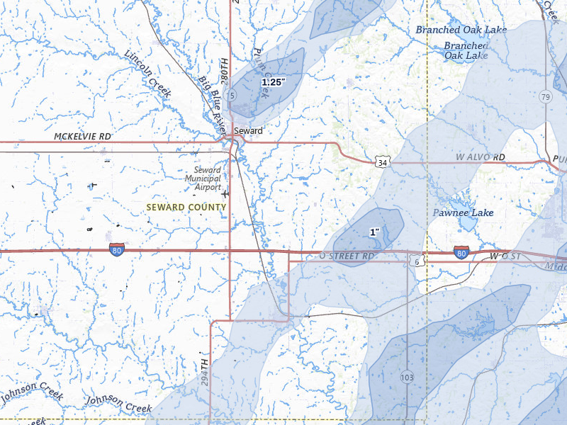 NEXRAD radar-signature map of the hail storm over Seward, NE on May 17, 2026