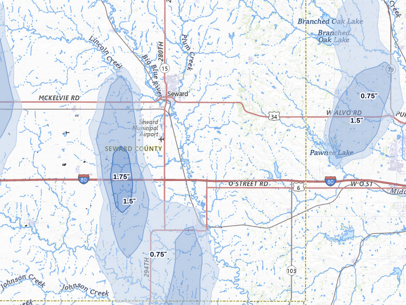 NEXRAD radar-signature map of the hail storm over Seward, NE on May 30, 2026