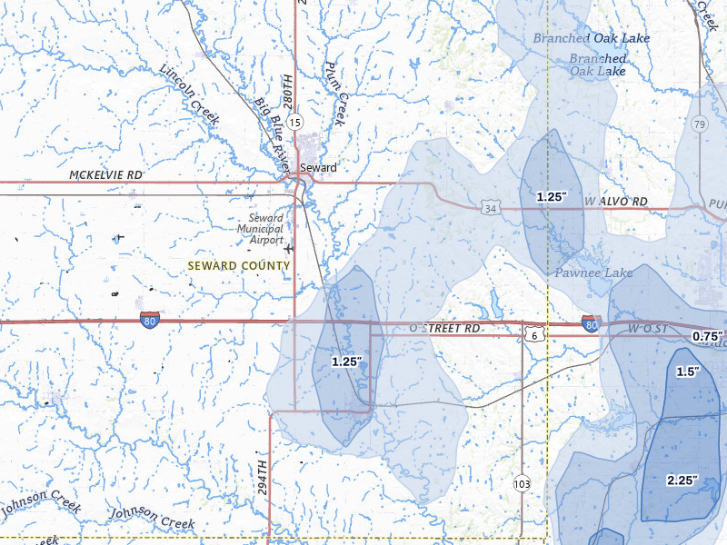 NEXRAD radar-signature map of the hail storm over Seward, NE on Jun 1, 2026