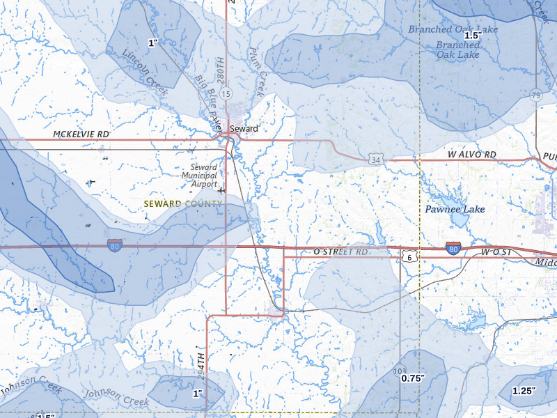NEXRAD radar-signature map of the hail storm over Seward, NE on Jun 5, 2026