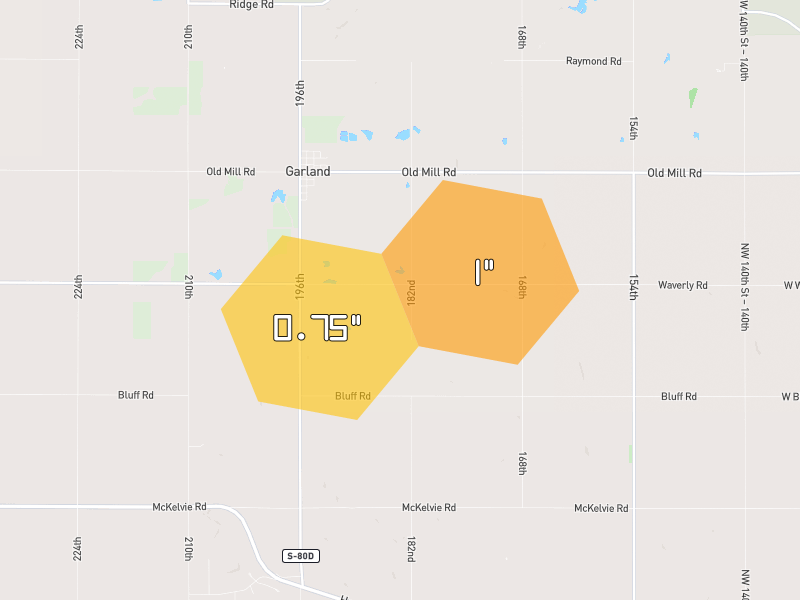 Hail map of Seward, NE on Jul 3, 2026, hail up to 1"