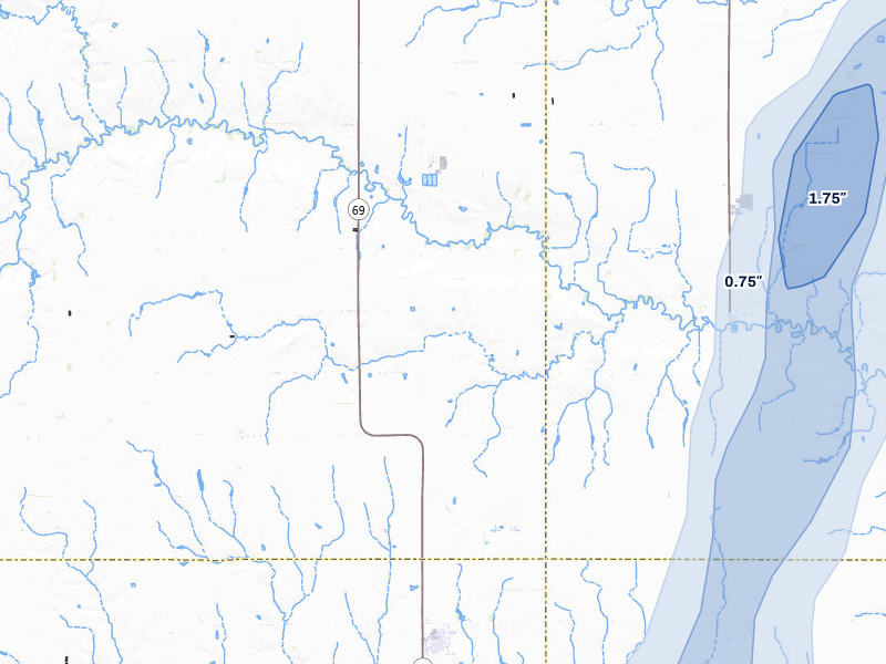 NEXRAD radar-signature map of the hail storm over Shelby, NE on May 18, 2026