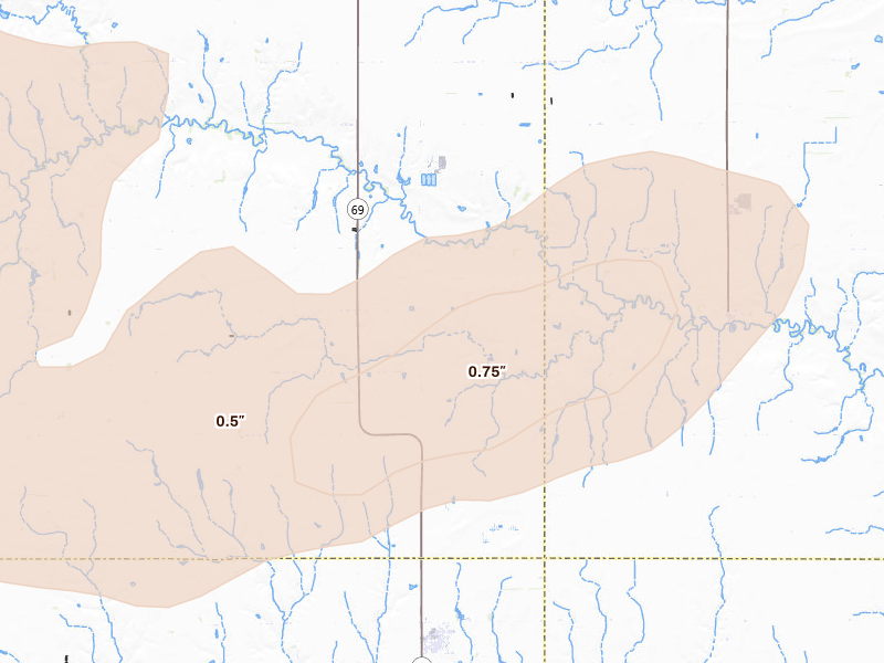 Radar-estimated hail-size map of the storm over Shelby, NE