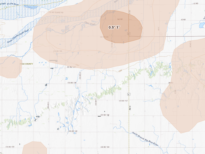 Radar-estimated hail-size map of the storm over Shelby, NE