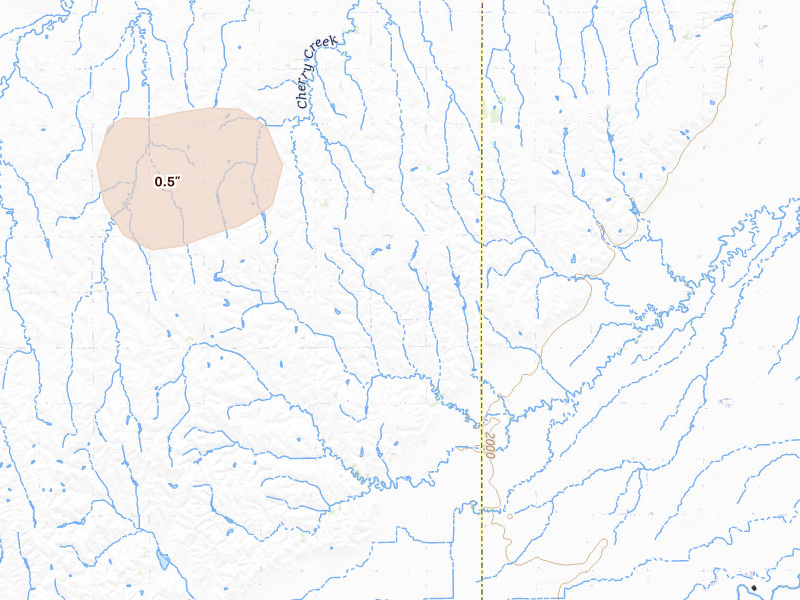 Radar-estimated hail-size map of the storm over Shelton, NE on Jul 4, 2026