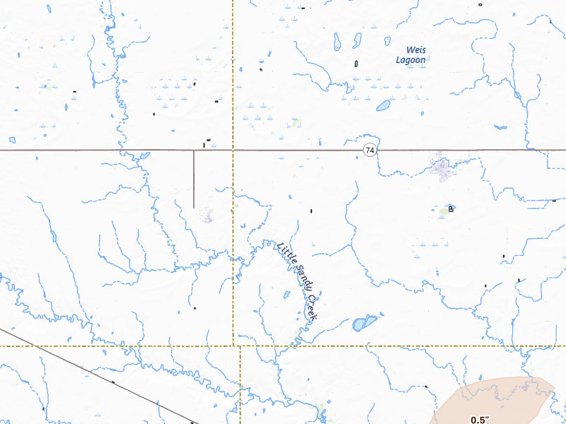 Radar-estimated hail-size map of the storm over Shickley, NE on May 18, 2026