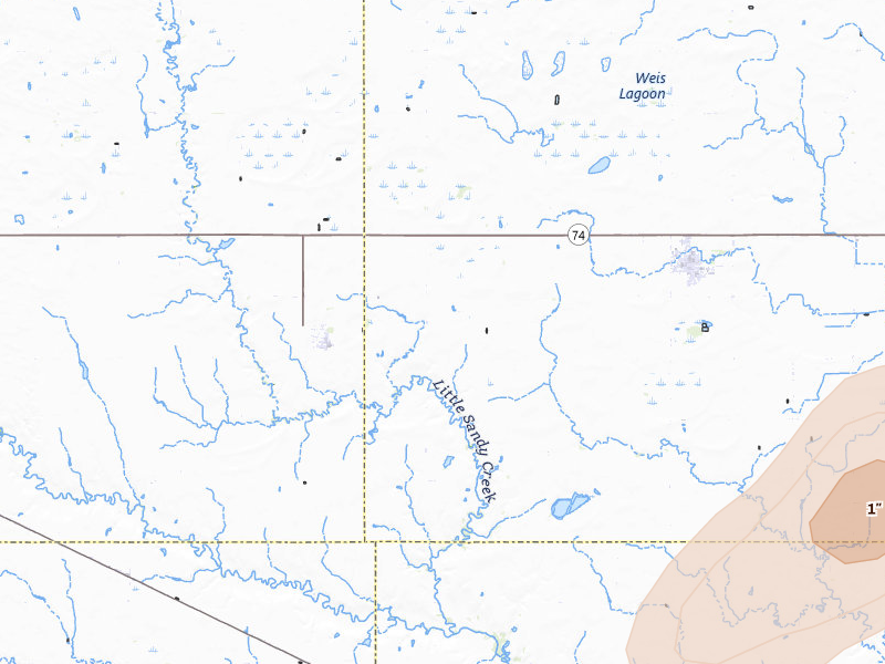Radar-estimated hail-size map of the storm over Shickley, NE on Jul 3, 2026