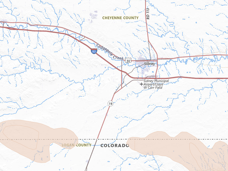 Radar-estimated hail-size map of the storm over Sidney, NE on Jul 4, 2026