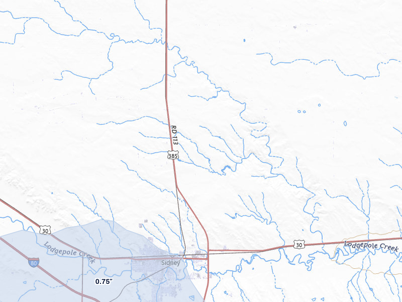 NEXRAD radar-signature map of the hail storm over Sidney, NE on Jul 9, 2026