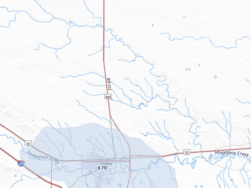 NEXRAD radar-signature map of the hail storm over Sidney, NE on Jul 28, 2026