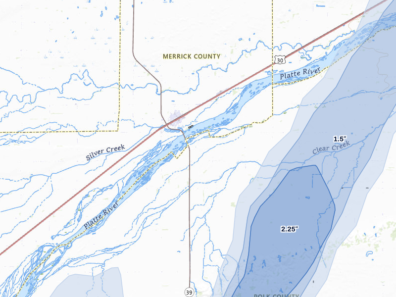 NEXRAD radar-signature map of the hail storm over Silver Creek, NE on May 16, 2026