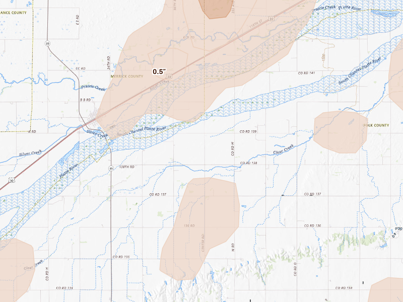Radar-estimated hail-size map of the storm over Silver Creek, NE