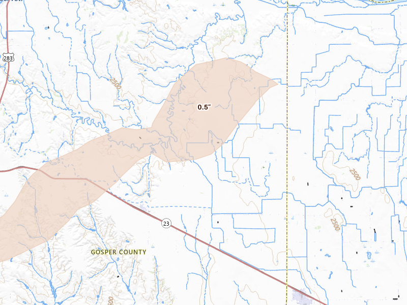 Radar-estimated hail-size map of the storm over Smithfield, NE on Jun 3, 2026