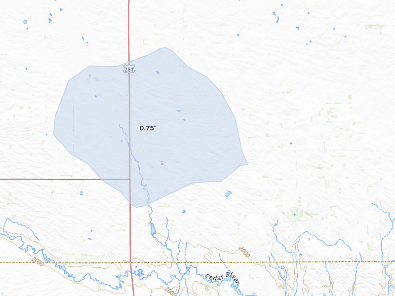 NEXRAD radar-signature map of the hail storm over Spalding, NE on Mar 5, 2026