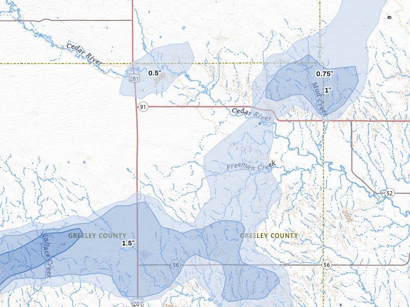 NEXRAD radar-signature map of the hail storm over Spalding, NE on Aug 12, 2026