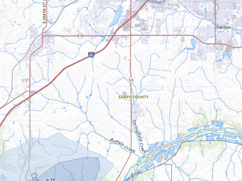 NEXRAD radar-signature map of the hail storm over Springfield, NE on May 15, 2026