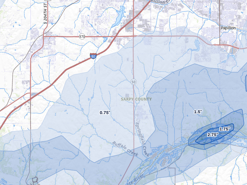 NEXRAD radar-signature map of the hail storm over Springfield, NE on May 17, 2026