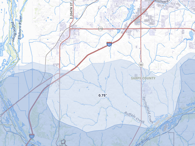 NEXRAD radar-signature map of the hail storm over Springfield, NE on Aug 4, 2026