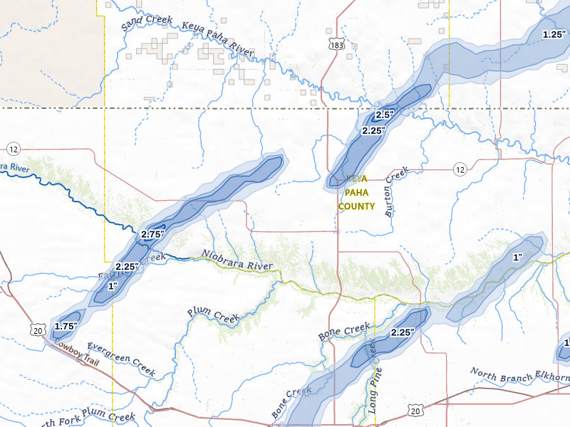 NEXRAD radar-signature map of the hail storm over Springview, NE on May 17, 2026