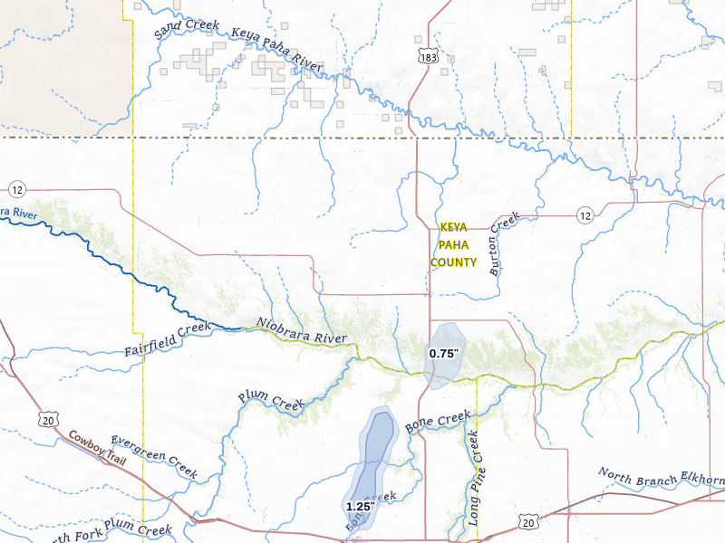 NEXRAD radar-signature map of the hail storm over Springview, NE on May 30, 2026